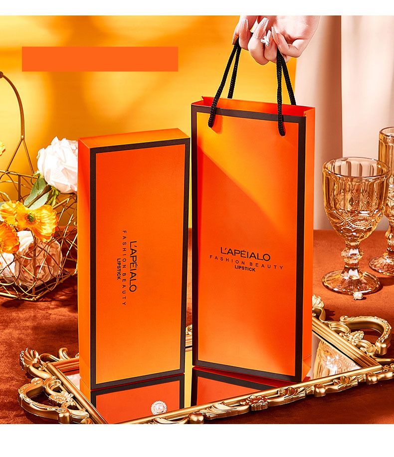 Velvet Matte Lipstick Set - 8 Long-Lasting Non-Stick Lipstick Shades, Luxe Gift Box With Pouch, High-End Orange Collection_voghion.com
