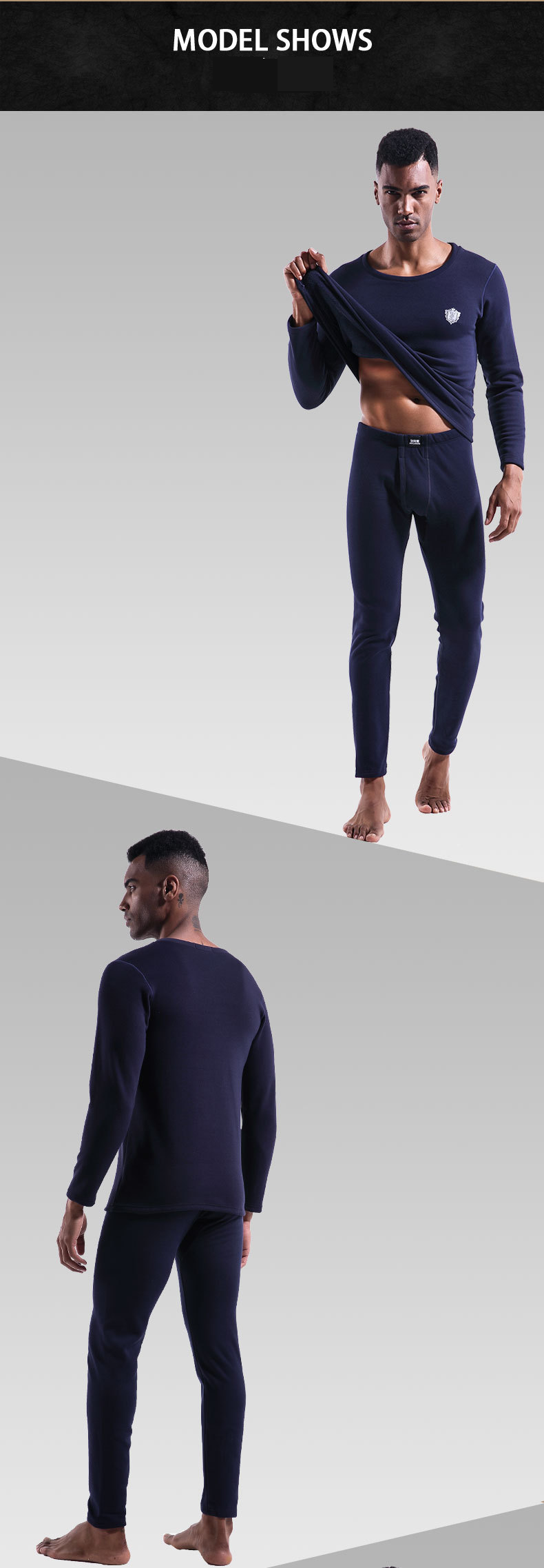 Underwear & Sleepwears Plus Velvet Thickened Men's Thermal Underwear Set Winter Fleece Lined Long Sleeve Round Neck Warm Base Layer Top & Bottom_voghion.com