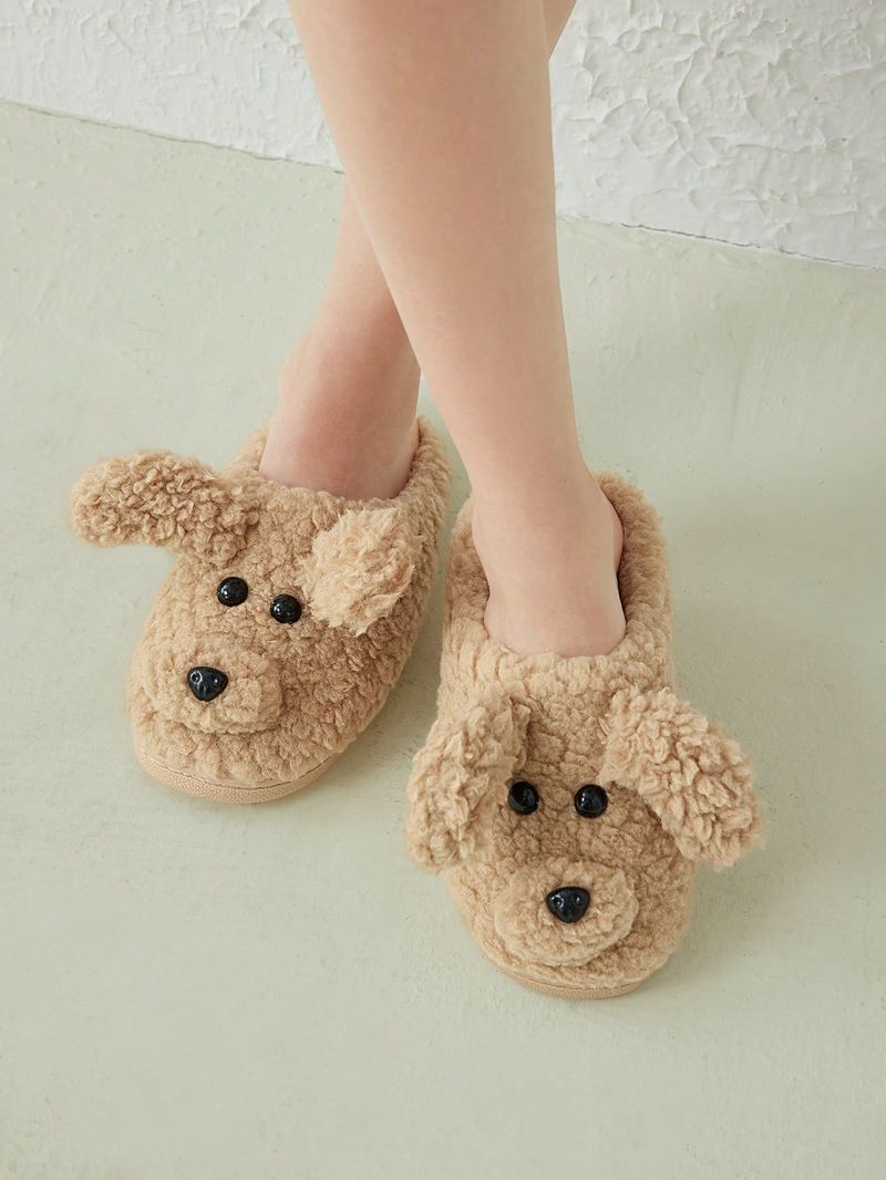 Pantofole da donna in cotone con simpatici cartoni animati a forma di cane, per l'inverno, per casa, al chiuso, con tacco caldo, in cotone_voghion.com