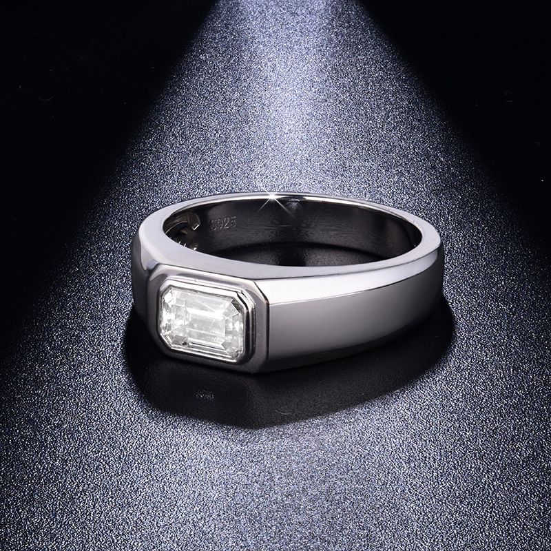 Men's Emerald Cut 1 Carat Moissanite Engagement Ring – Classic Solitaire Design In Sterling Silver (Size 7-11)_voghion.com