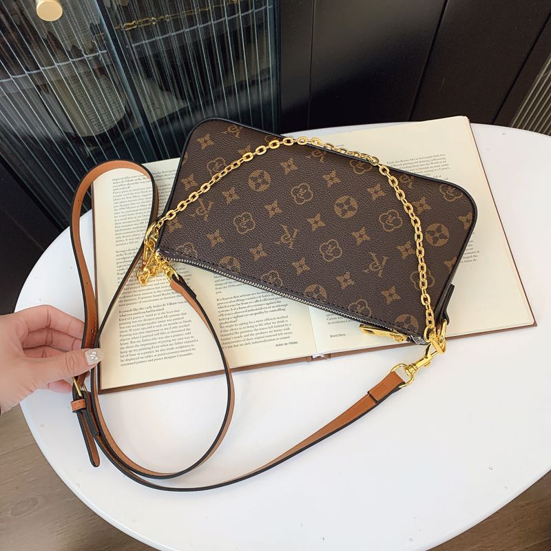 Borsa a tracolla da donna chic, classica con motivo floreale, tinta unita, leggera, versatile, tracolla a catena, cerniera, borsa da viaggio per ufficio, 26*5*13 cm_voghion.com