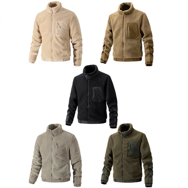 Men's Shearling-Lined Jacket Autumn/Winter Collection Stand-Up Collar Fleece-Lined Casual Jacket New Style Cardigan Outdoor Menswear_voghion.com