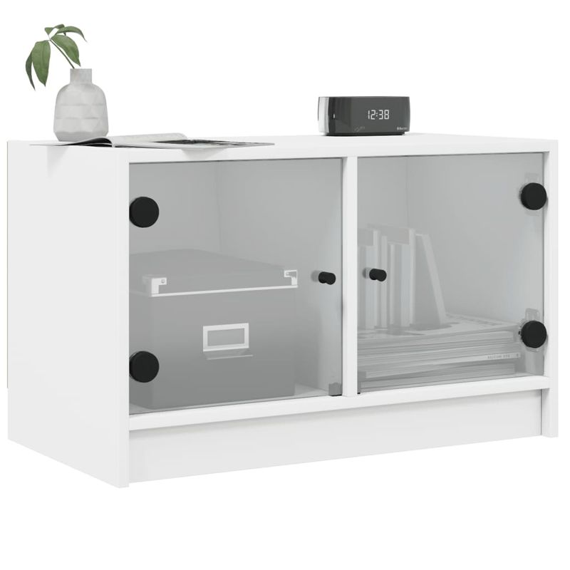 TV-Schrank Mit Glastüren Weiß 68x37x42 Cm_voghion.com