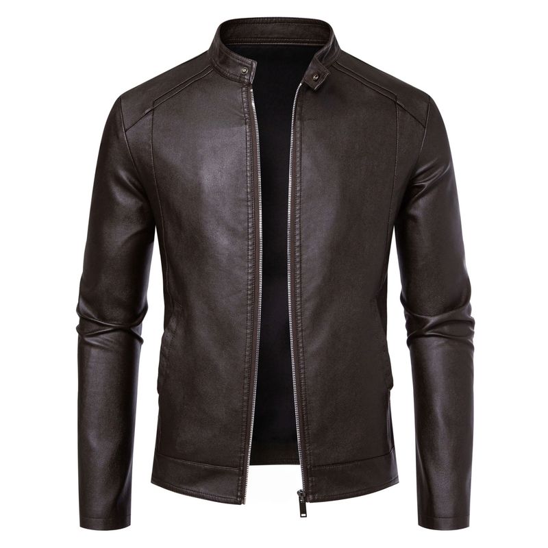 Giacca in pelle spessa, versatile, foderata in pile, vestibilità slim, da uomo, autunno inverno 2025, nuova taglia forte_voghion.com
