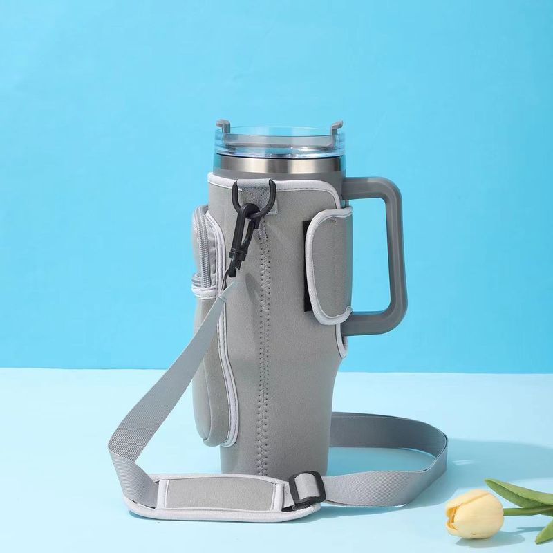 Vaso de viaje con aislamiento en diagonal de gran capacidad de 40 oz con funda para Ice King, correa ajustable para el hombro, portátil_voghion.com