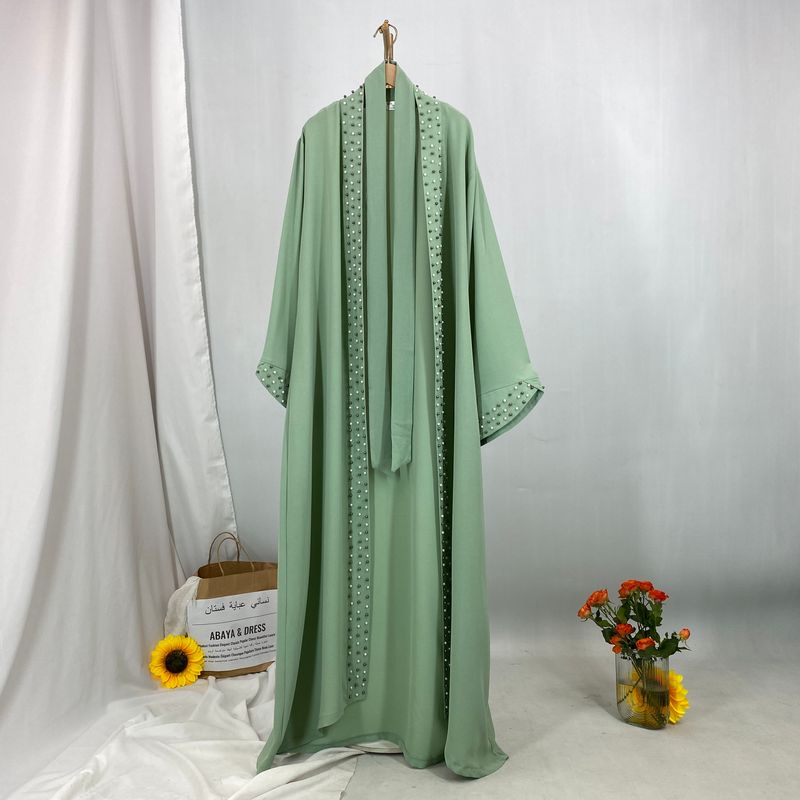 Neueste muslimische Abayas für Frauen islamische Mode Perlen Kimono Robe bescheidenes Kleid lange elegante Strickjacken Kleidung vorne offen Abaya_voghion.com