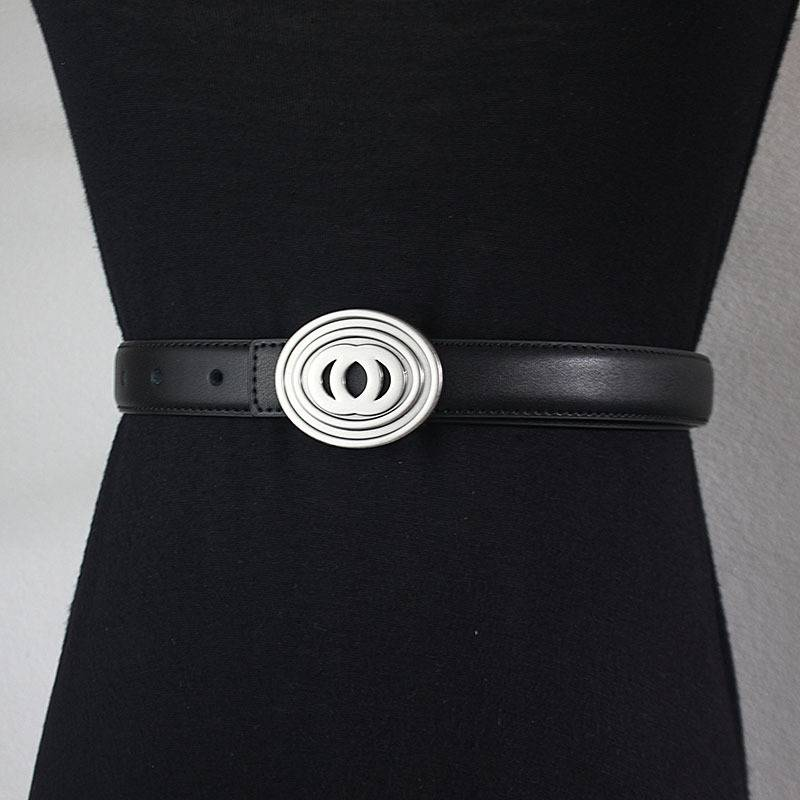 Real leather silver buckle waist belt, women's flower waist belt, slimming effect, cowhide women's pants with sweater matching, fashionable_voghion.com