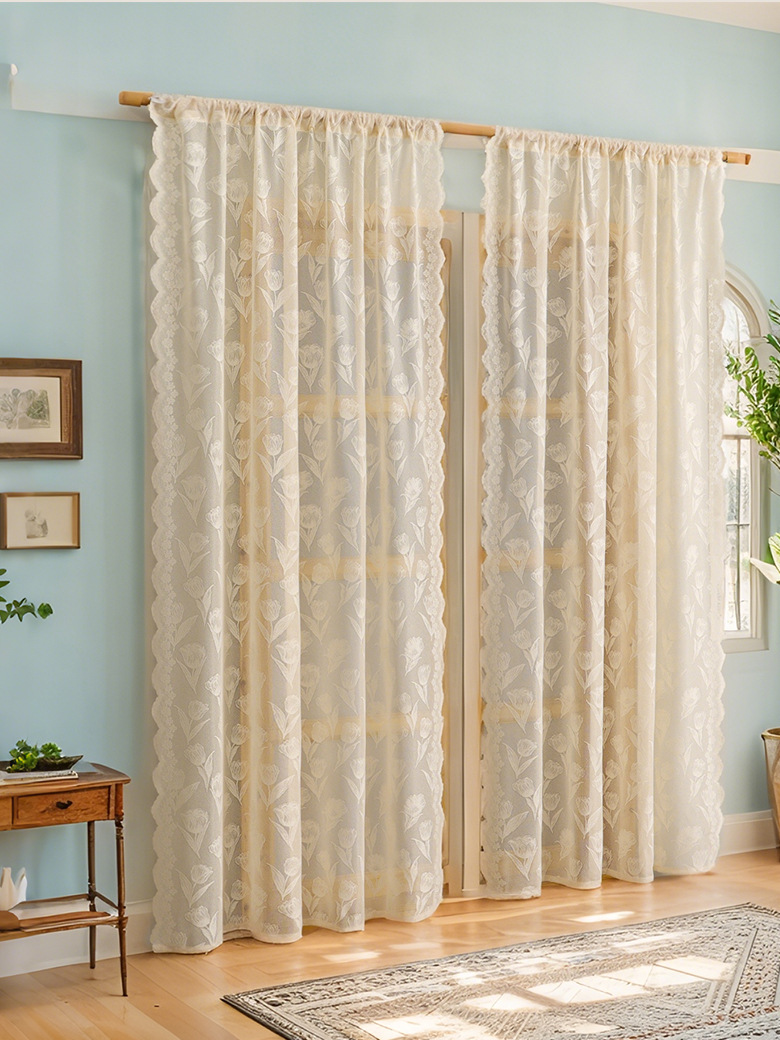 Rideaux de balcon couleur crème d'été, rideaux en gaze, transmettant la lumière et imperméables, salon, chambre à coucher, broderie en dentelle de haute qualité_voghion.com