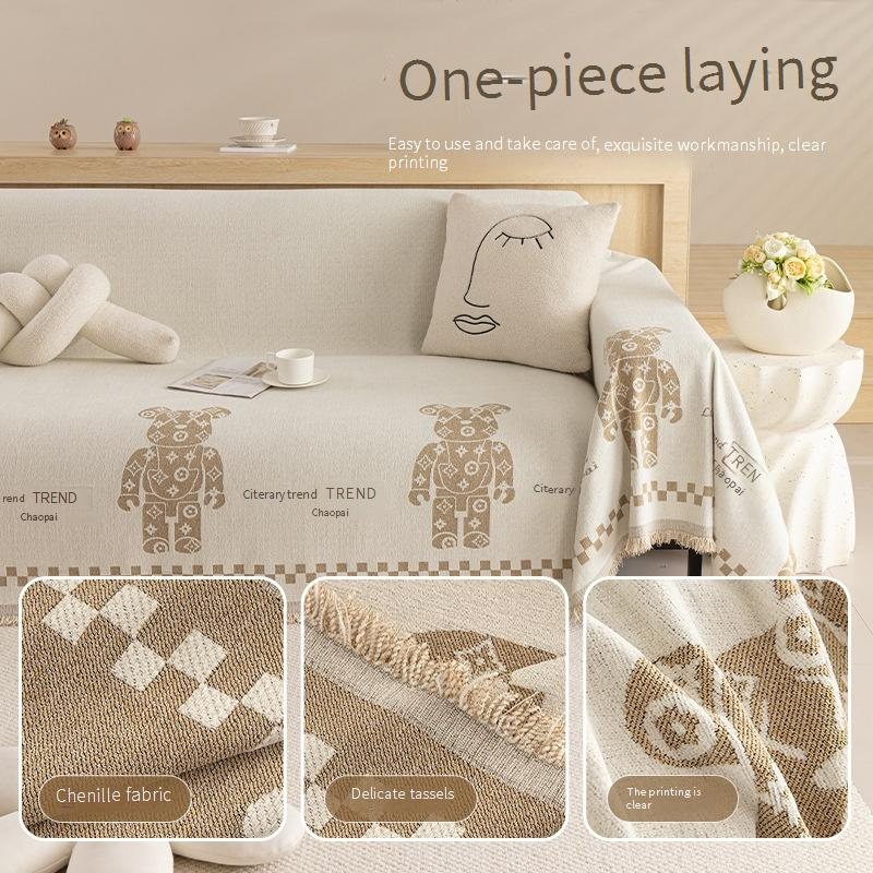 Simple Style Bear Chenille Sofa Towel High Grade Universal With Chaise Longue Non Slip And Dirt Resistant Sofa Cover Cloth For All Seasons_voghion.com
