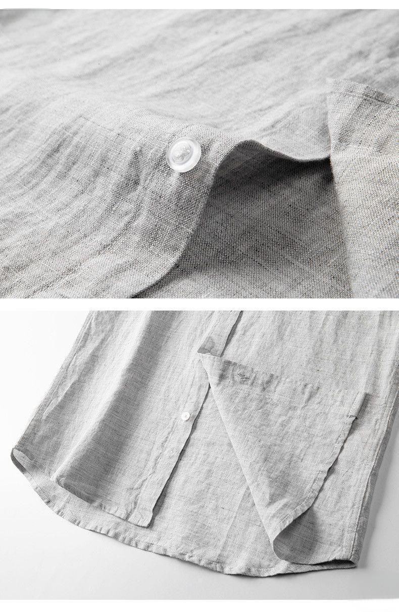 Camicia da uomo in lino puro, tinta in filo fresco, estiva, da uomo, ampia e sottile, a maniche corte, casual, da esterno, per ragazzi_voghion.com