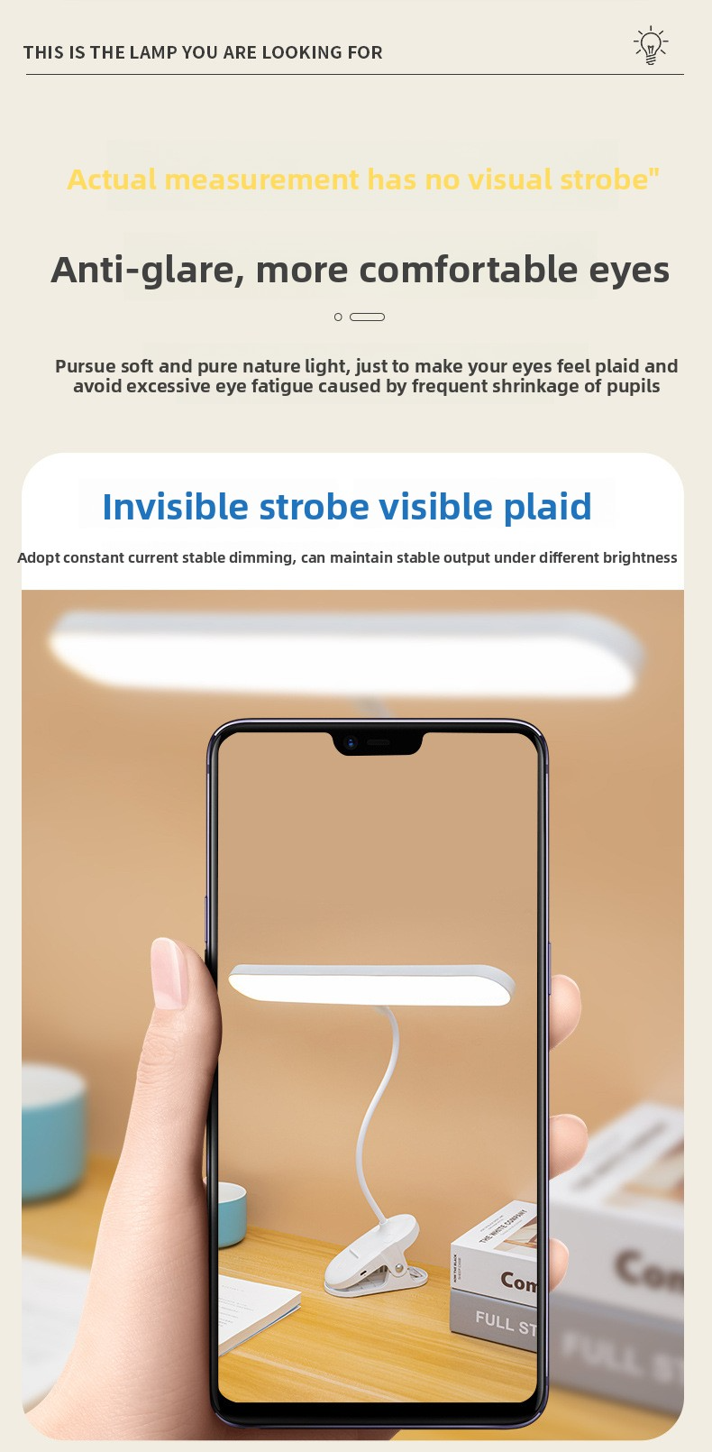 Luminária de mesa LED clip-on com brilho de 90+ CRI e grau AA, recarregável por USB, controle de toque e temperatura de cor ajustável – Luminária de estudo_voghion.com
