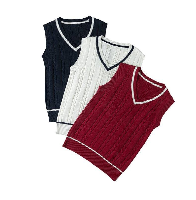 JK Uniform Pulloverweste – Ärmelloser Strickpullover mit V-Ausschnitt für Mädchen (S-XXL) – Baumwoll-Cardigan im japanischen Schulstil mit Farbblockierung_voghion.com