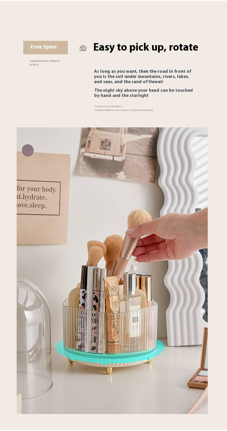 360° drehbarer Make-up-Pinsel-Organizer – Kosmetik-Aufbewahrungsbox mit mehreren Fächern für Pinsel, Lippenstifte, Eyeliner (moderner minimalistischer Stil)_voghion.com