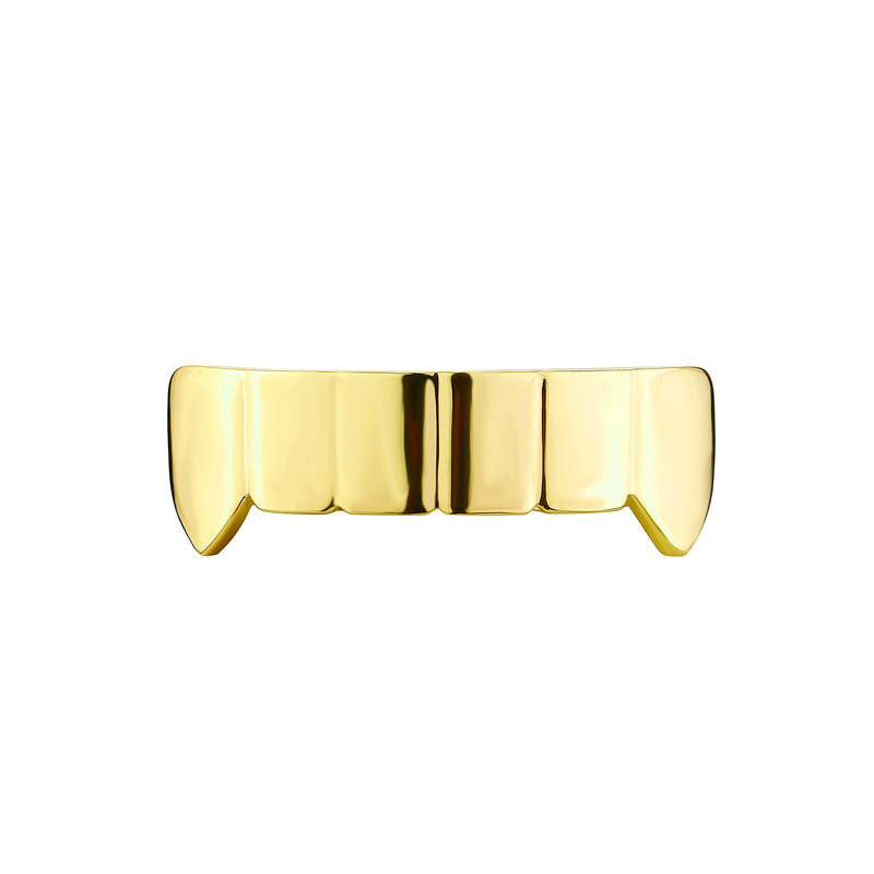 Griglie Hip Hop da uomo con finitura lucida a specchio, set di gioielli dentali a 6 denti in oro e argento - Stile geometrico per rapper e artisti, oro lucido a specchio_voghion.com