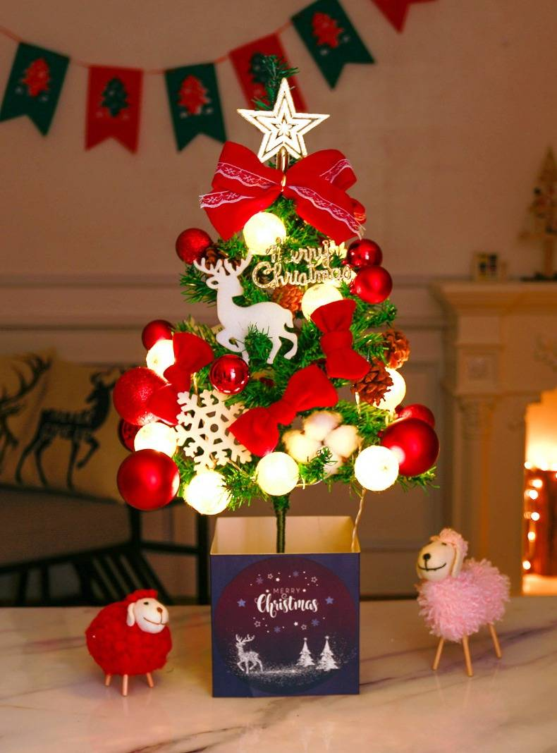 Christmas Tree With Light Desktop Ornaments DIY Material Package Mini Christmas Decorations Gift Table Christmas Stall_voghion.com