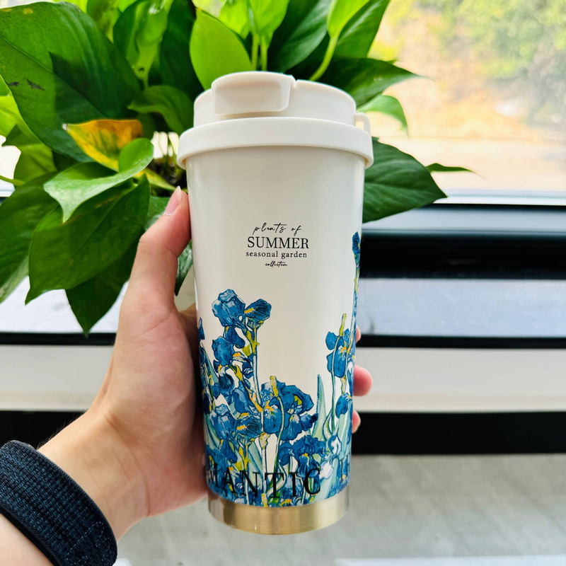 Bicchiere da caffè – Borraccia termica in acciaio inossidabile da 500 ml con cannuccia staccabile e tracolla, stampa floreale e design a prova di perdite per donne e uomini_voghion.com