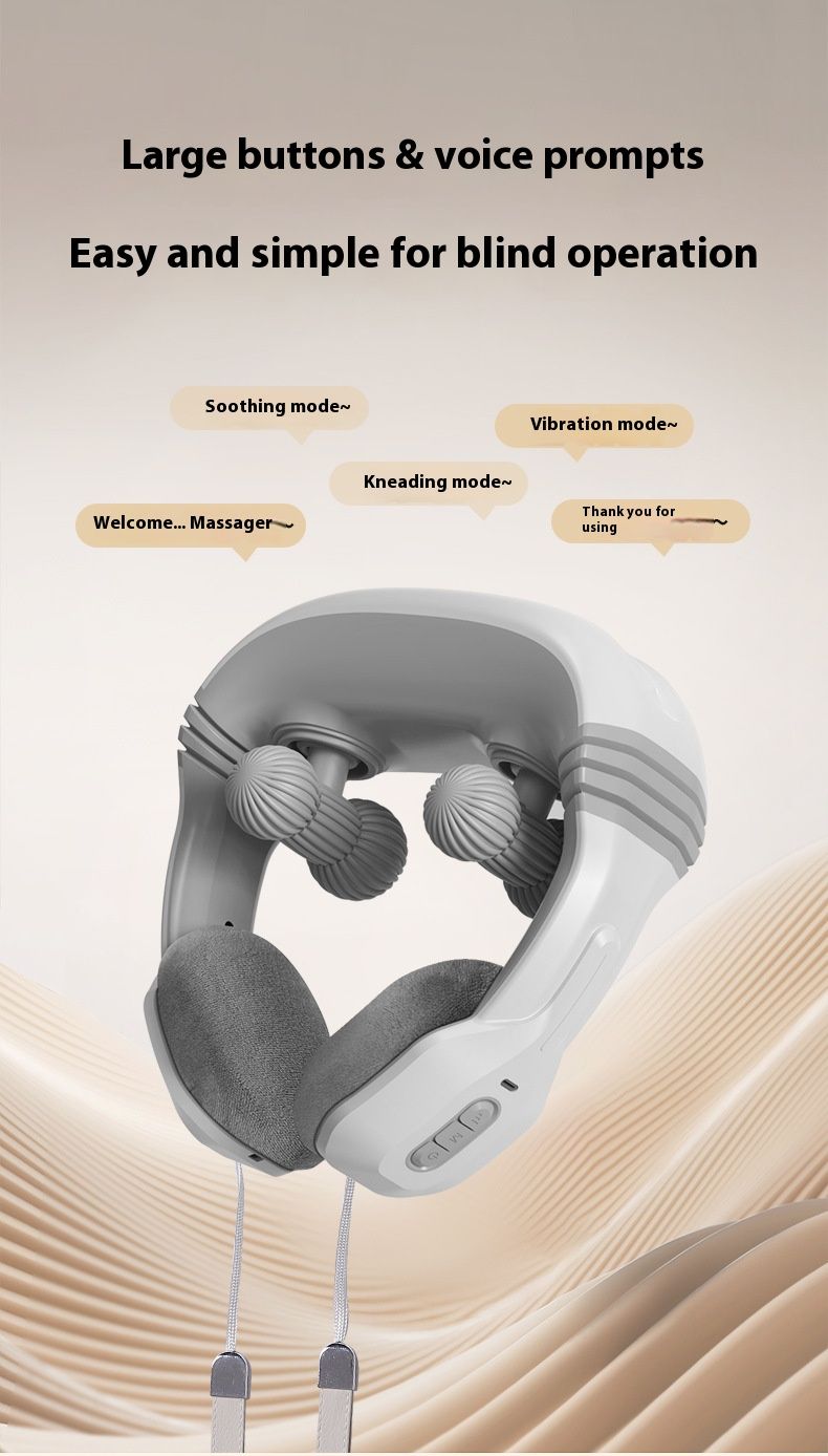 2-Node Electric Neck Massager – 5-Mode Shiatsu & Kneading Cervical Pillow With Heat, USB-Powered For Home/Office/Travel (Model H81, White)_voghion.com