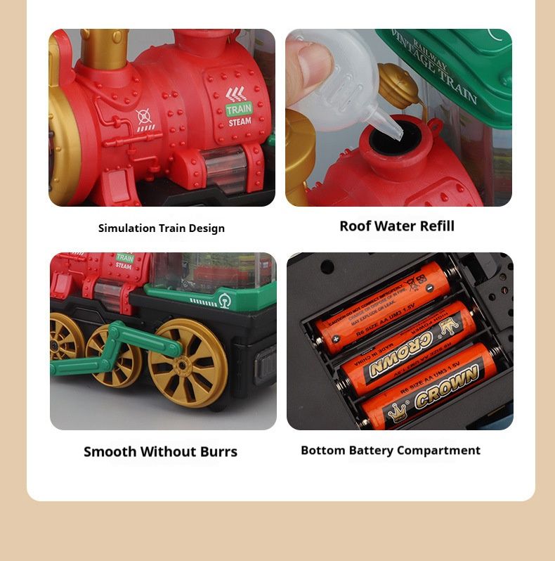 Conjunto de brinquedos interativos de trem a vapor e dinossauro – luzes LED, música, névoa de spray e controle de sensor de movimento (brinquedo elétrico educacional para crianças de 4 a 6 anos)_voghion.com