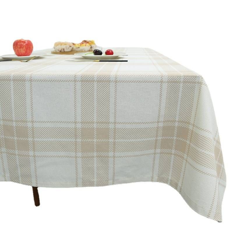 Square Cotton Linen Tablecloth - Rustic Checkered Pattern, Waterproof & Non-Slip, Perfect For Farmhouse & Scandinavian Dining Tables_voghion.com
