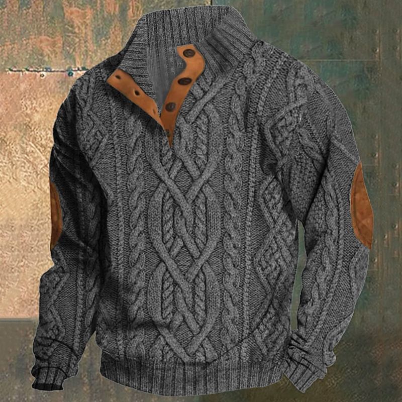Maglione da uomo in maglia a trecce con colletto rovesciato, pullover invernale a maniche lunghe per abbigliamento casual e da ufficio (grigio scuro, nero) - Disponibile in diverse taglie_voghion.com