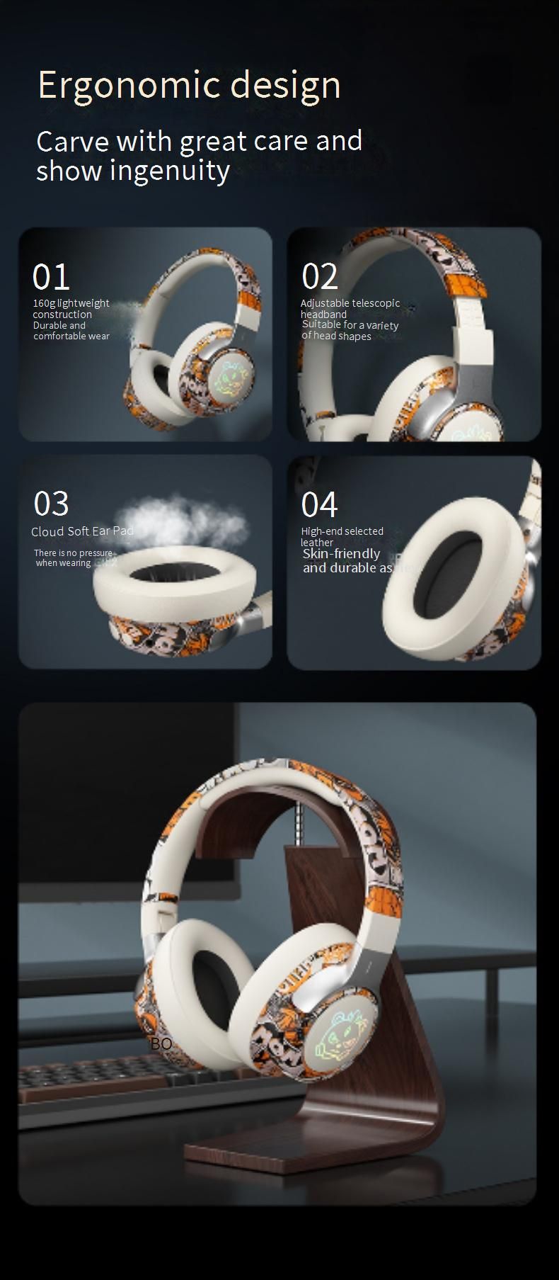 Soyto SY-T12 Wireless Bluetooth Headphones - Over-Ear Gaming Headset With 8H Playtime, 10m Range & Dual Stereo_voghion.com