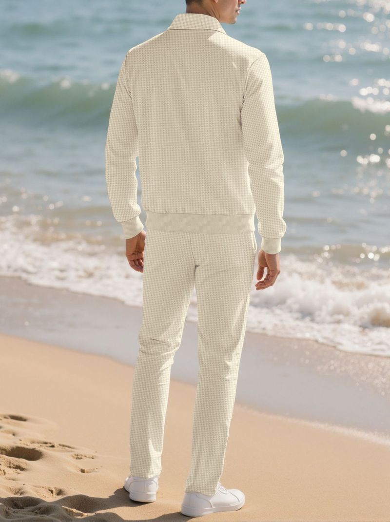 Herren Freizeitanzüge Langarm Tasche Reißverschluss Hemd Jacke Hose Zweiteiliger Anzug Männer_voghion.com