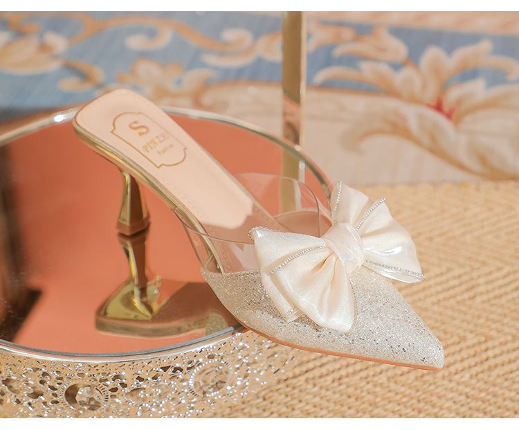 Pantoufles pointues en diamant et nœud papillon, style féminin, style français, nouvelle collection printemps/été 2025_voghion.com