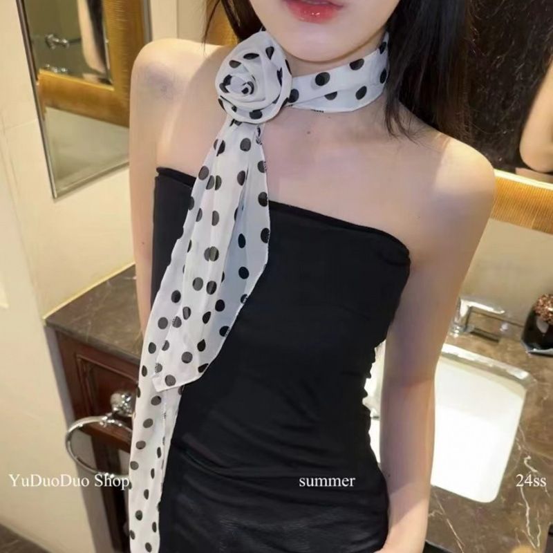 Fascia per capelli con fiocco a pois in stile coreano 2025, fascia per capelli da donna di alta qualità, sciarpa invernale sottile, scaldacollo lungo a strisce_voghion.com