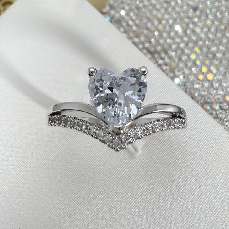 New Double-layer Peach Heart-shaped Zircon Ring Simple Heart-shaped Zircon Diamond-set Engagement Ring Marriage Proposal Ring_voghion.com