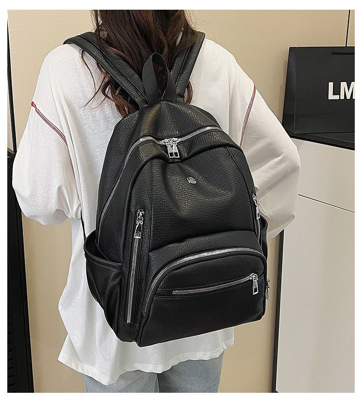 Leichter Rucksack mit großem Fassungsvermögen für Reisen und Uni – wasserdichtes PU-Material, minimalistisches Design mit Reißverschluss, strapazierfähiges Polyesterfutter_voghion.com