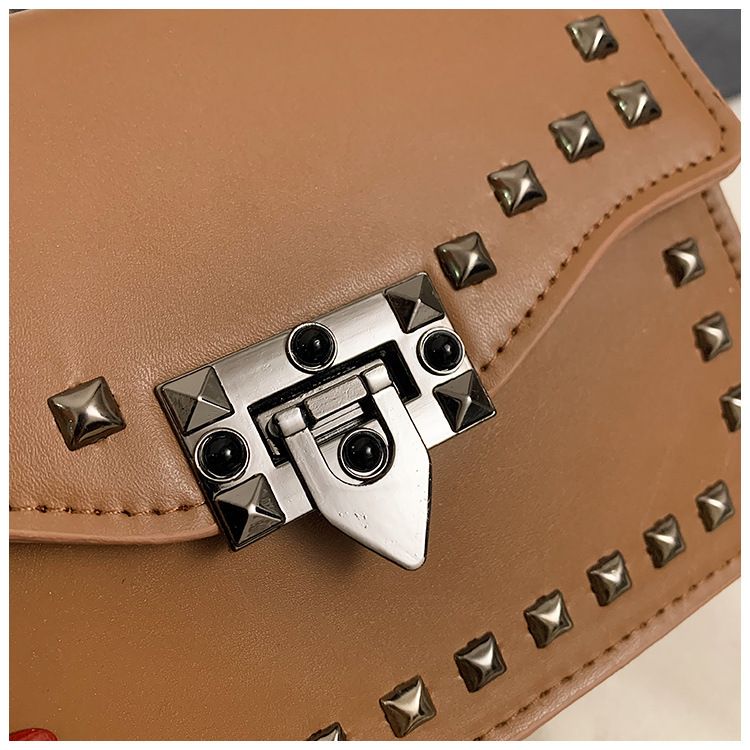 Women's Studded Clutch Bag - Spring PU Small Handbag With Flap Closure (Black, Brown, Beige, White)_voghion.com