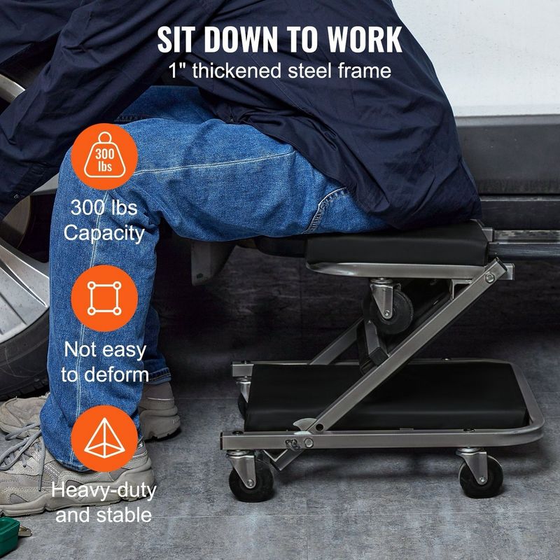 Foldable Z-Creeper 2-in-1 Rolling Creeper Seat, Mechanic Garage Under Car Repair Tool, 330 Lbs Capacity, Full Black_voghion.com