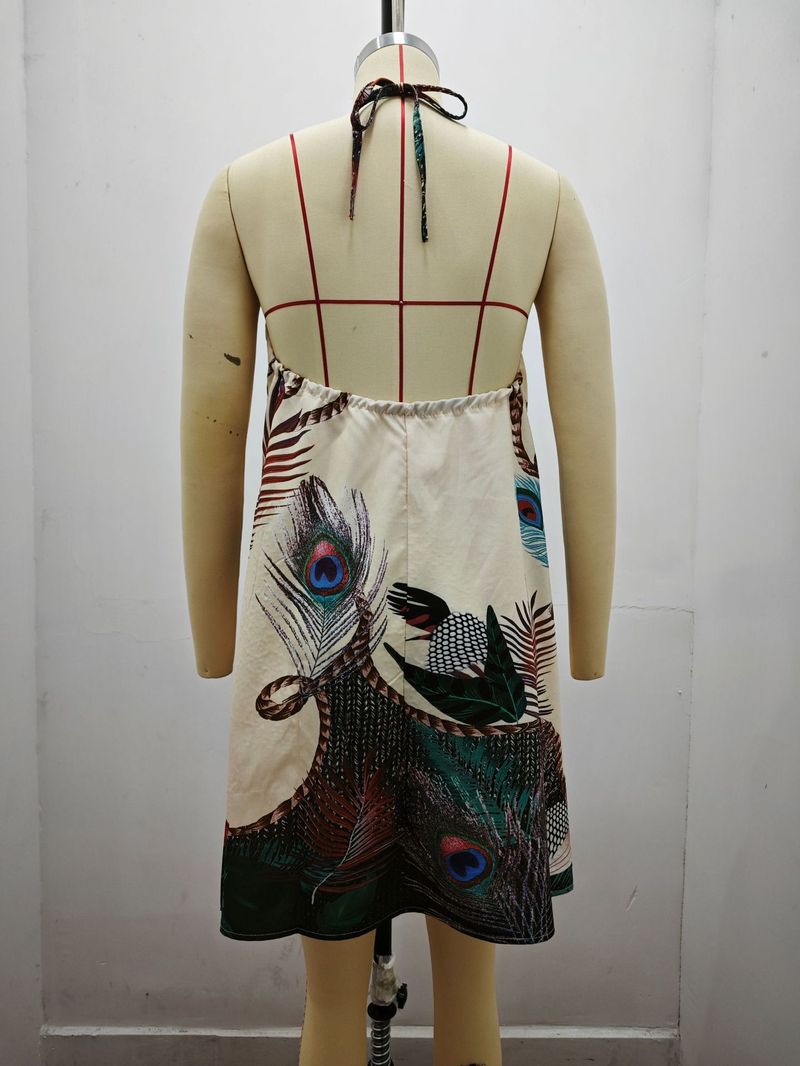2025 Summer Printed Shoulder Hanging Neck Strap Loose Women's Dress For Women_voghion.com