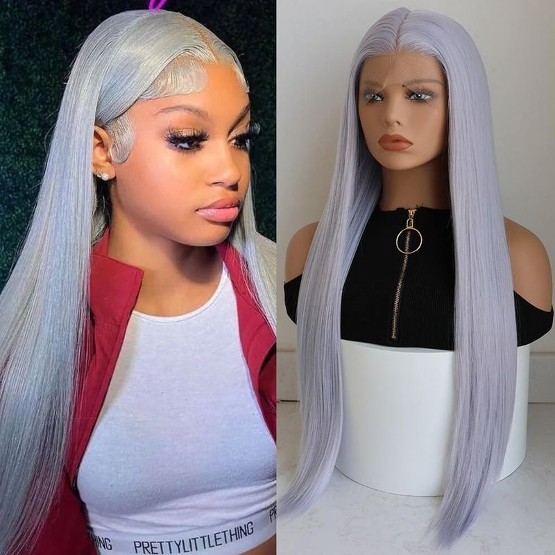 Hett såld 13x3.5 syntetisk spets fram Ws för kvinnor Sier Grey Ginger Orange 99J Bury Lång Straht Limfri Cosplay Fest Dagligen_voghion.com