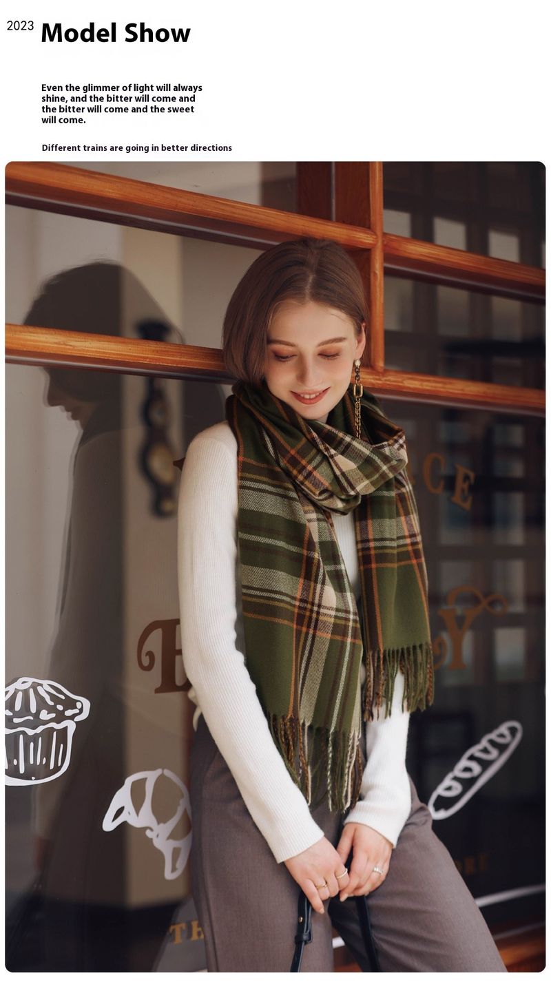 2024 New Winter Fashion Versatile Scarf Style Checkered Warm Tassel Scarf Women's Medium To Long Style_voghion.com