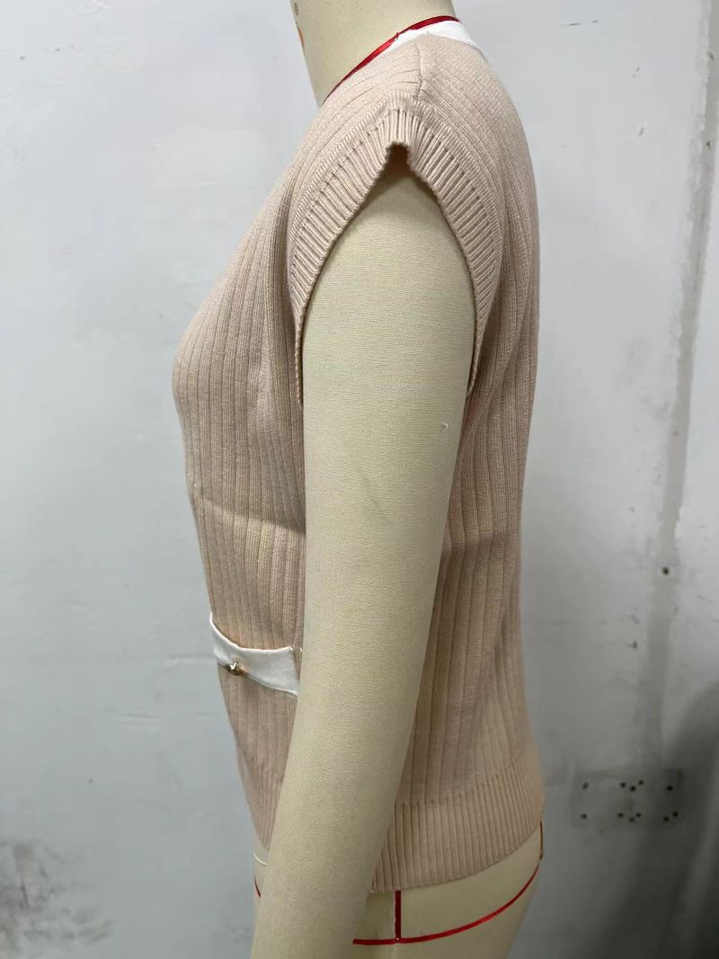 Damenbekleidung - Kleiner Duft - Ärmellose Strickjacke mit V-Ausschnitt_voghion.com