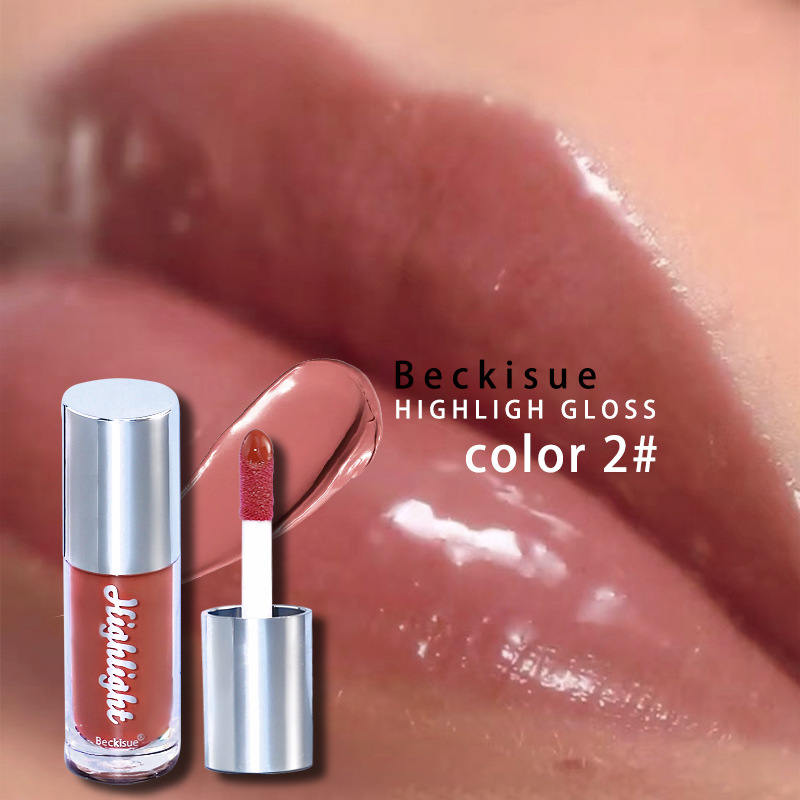 Nude-Creme-Textur, satte Farbe, Highlight-Spiegel, Highlight-Lipglasur, Lipgloss mit Wasserlicht._voghion.com