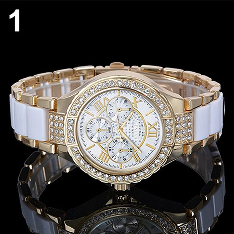 Yamaler Damen-Armbanduhr, modisch, römische Ziffern, Strass-Legierung, analoges Quarz-Kleid_voghion.com