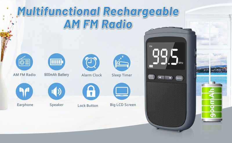 Radio tascabile portatile AM stereo personale ricaricabile Mini FM con jack per cuffie, sveglia, per trasmissioni meteo all'aperto_voghion.com