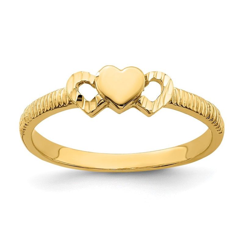14K Solid Heart With Diamond-cut Hearts Ring_voghion.com
