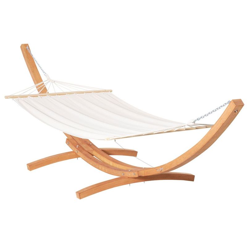 154'' X 47'' Outdoor Hammock, Arch Wooden Hammock With Stand, Single Bed W/ Straps And Hooks, White_voghion.com