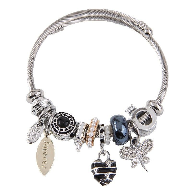 Fashionable And Simple Pan's Versatile Heart Dragonfly Multi-Element Pendant Bracelet For Women_voghion.com