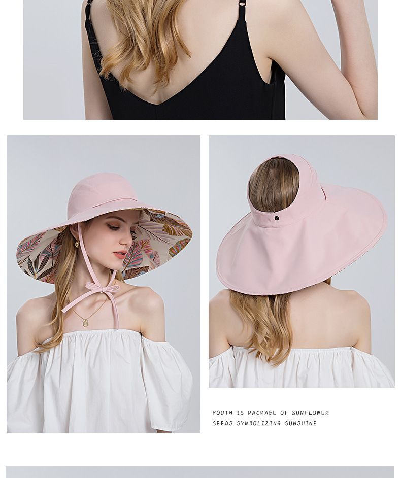 Visiera da donna calda su due lati Pescatore in cotone Bacino pieghevole Secchio a tesa larga Cappello estivo per sole Cappello a cilindro vuoto_voghion.com