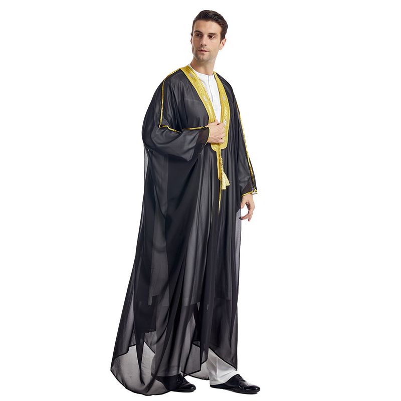 Férfi ruházat Férfi köntös Férfi hímzett hosszú ujjú medál Arany gyöngyös sifon felsőrész_voghion.com