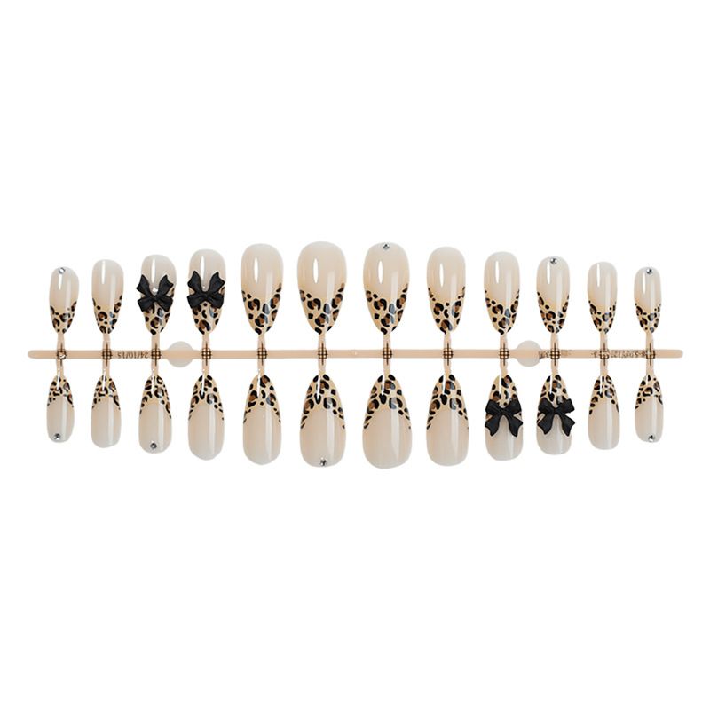 Unghie finte 24 pezzi di nuove unghie indossabili per autunno e inverno, toppe per nail art con fiocco nero e stampa leopardata di alta qualità, rimovibili_voghion.com