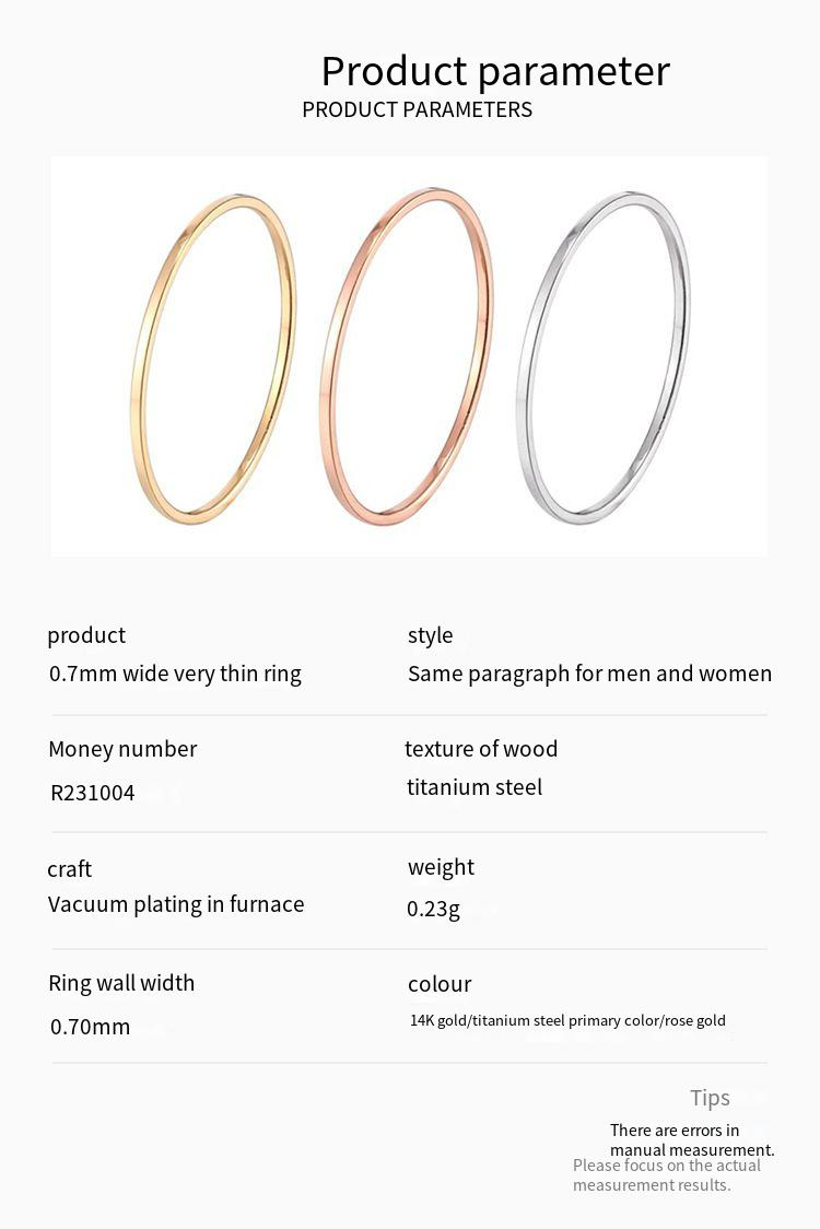 Anillo liso ultrafino de acero de titanio resistente a la decoloración, diseño de nicho femenino, anillo apilado con efecto viento frío, líneas de alta gama_voghion.com