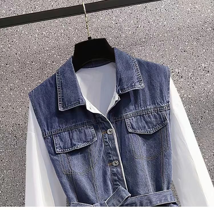 Dámské oblečení Nová velká tlustá dívka móda Street Design Dvoudílná košile Top Splicing Denim_voghion.com