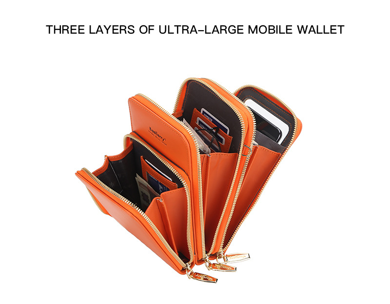 BAELLERRY Borsa a tracolla singola da donna Touch Screen Tre strati Borsa per cellulare Portafoglio con pochette con fibbia_voghion.com