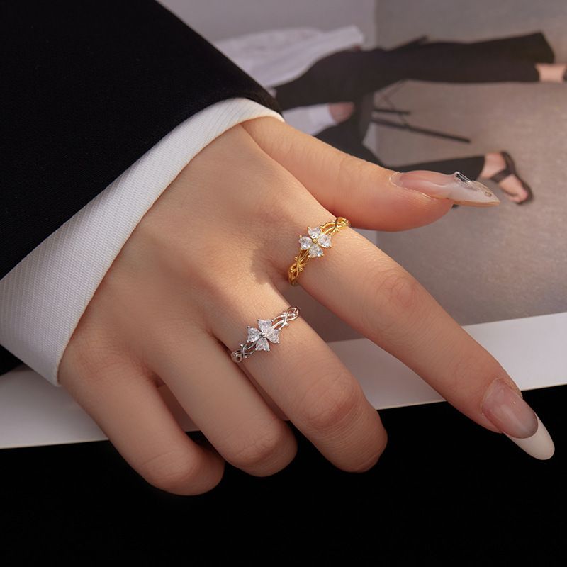 Anello da dito indice regolabile in stile foresta, in argento puro S999, con trifoglio e spina, per donna, alla moda e di personalità._voghion.com