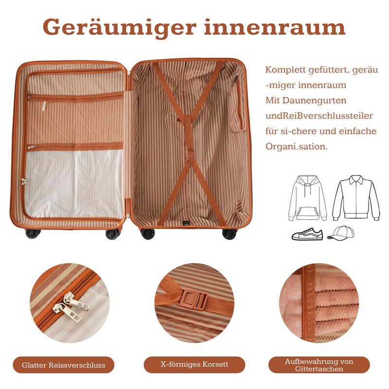 Juego de mesa de 3 piezas (M, L, XL) con puerto USB y soporte de sujeción, ABS Hartschale, TSA Schloss, Schwarz-Braun_voghion.com